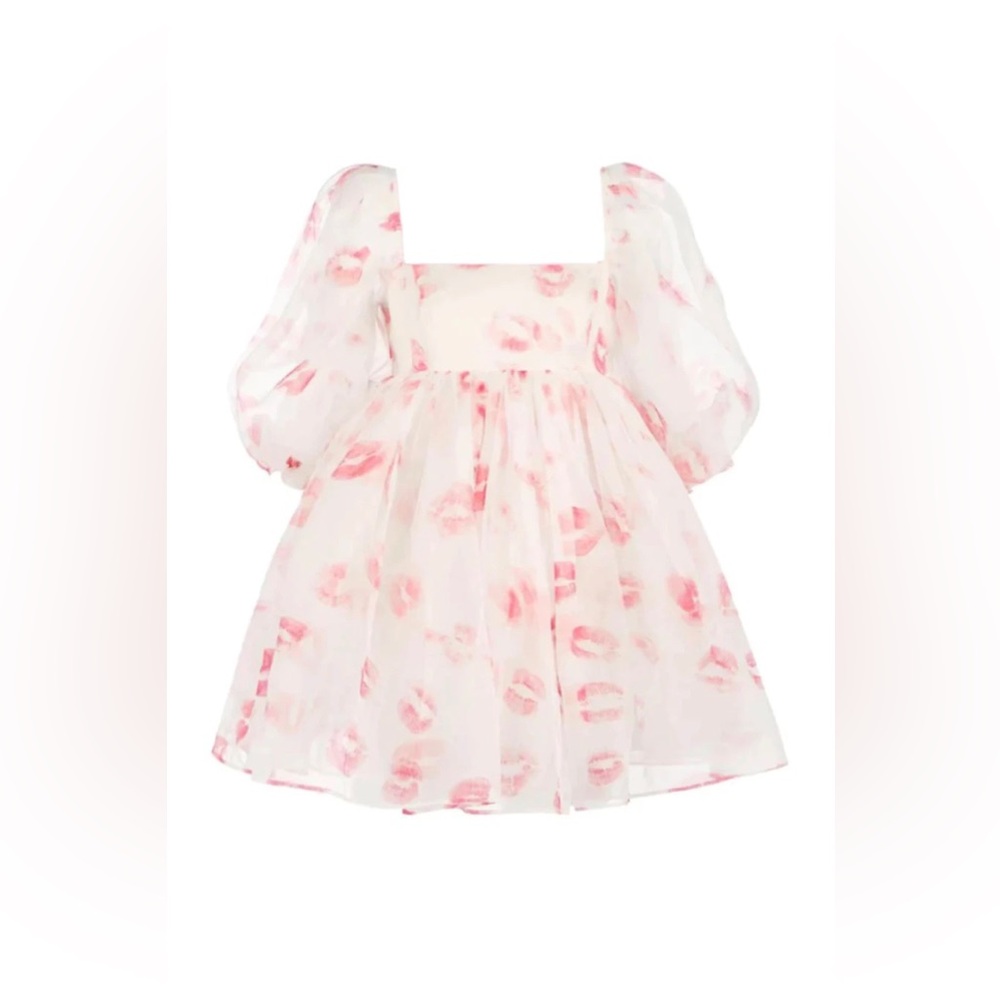 🚫SOLD🚫 NWT Selkie’The Kiss on the lips’ silk gauze puff mini dress sz L - Picture 6 of 16